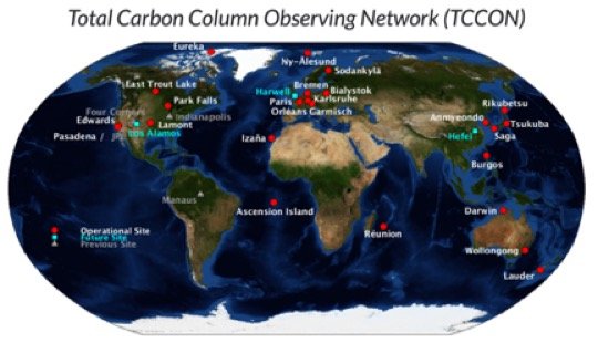 A map showing the TCCON Network